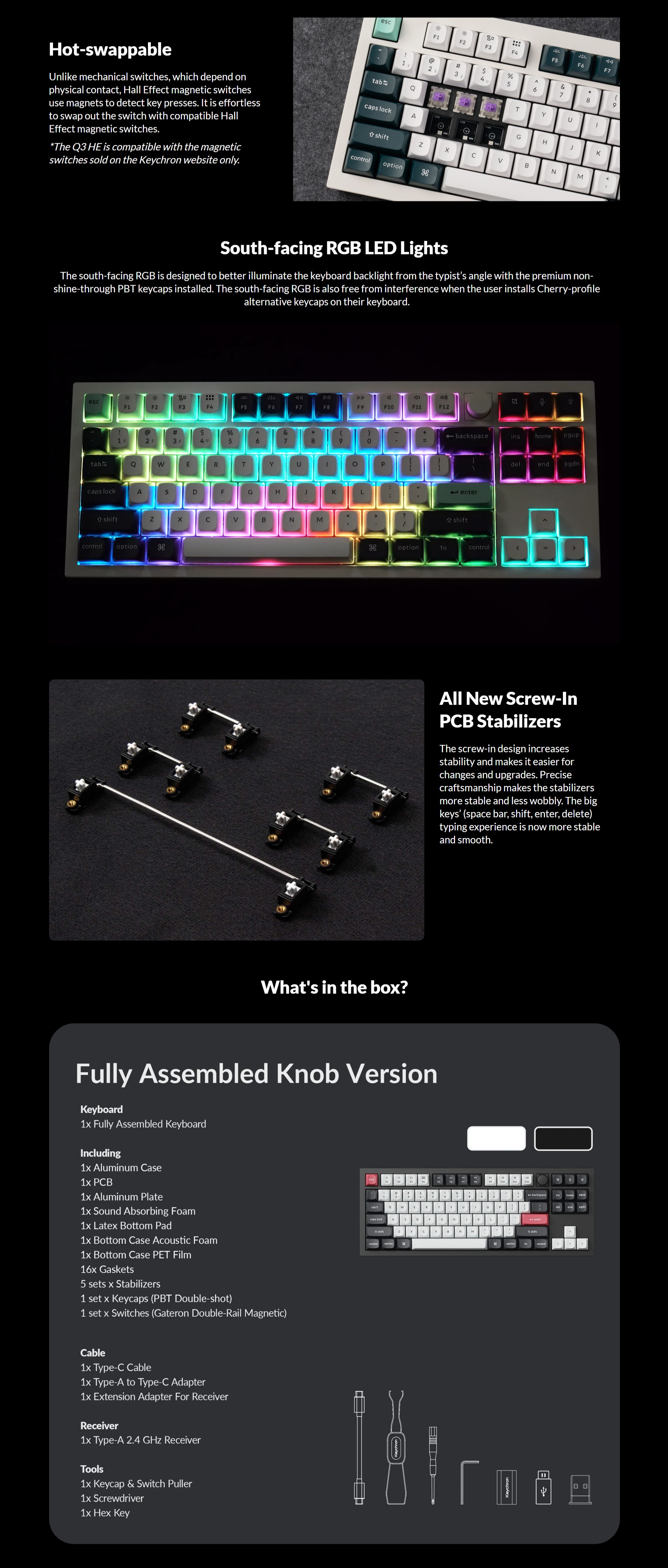 A large marketing image providing additional information about the product Keychron Q3 HE - TKL QMK Wireless Custom Mechanical Keyboard - Black (Gateron Double-Rail Magnetic Nebula Switch) - Additional alt info not provided